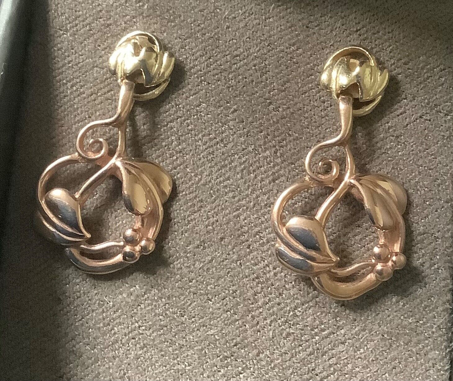 Clogau 9ct Tree of Life foliate drop earrings yellow and rose gold