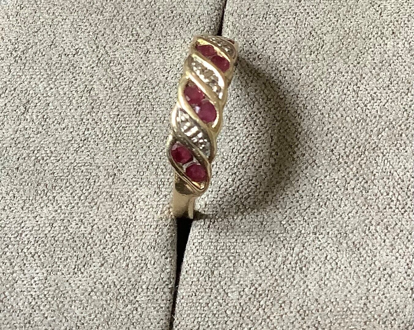 9ct ruby and diamond wave ring size L yellow gold hallmarked