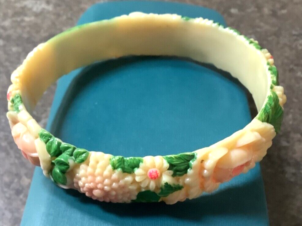 Vintage celluloid floral roses coloured bangle bracelet