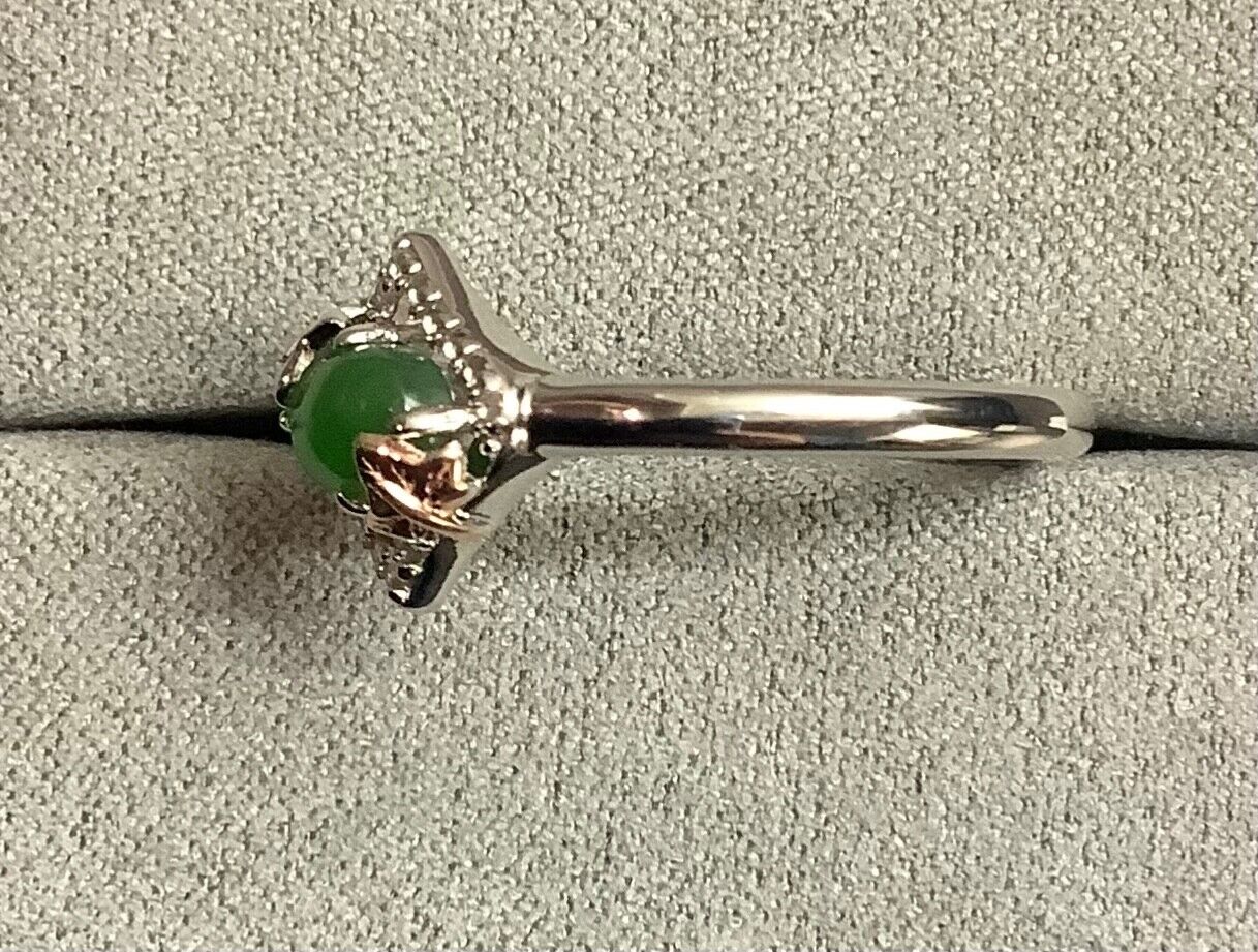 Clogau Ivy Leaves green jasper and white topaz ring size R silver and rose gold