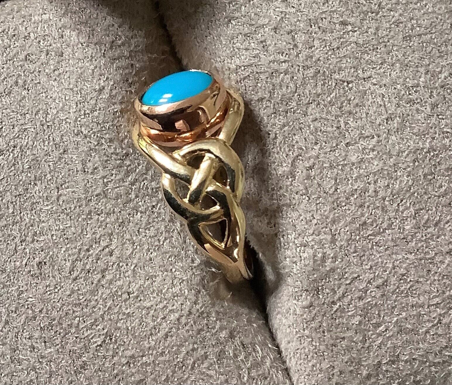 Clogau 9ct Turquoise Celtic weave ring size L yellow and rose gold