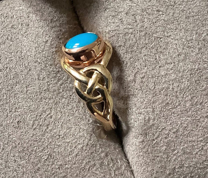 Clogau 9ct Turquoise Celtic weave ring size L yellow and rose gold