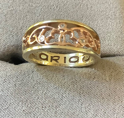 Clogau 9ct 5 diamond Cariad ring size O1/2 yellow and rose gold hallmarked