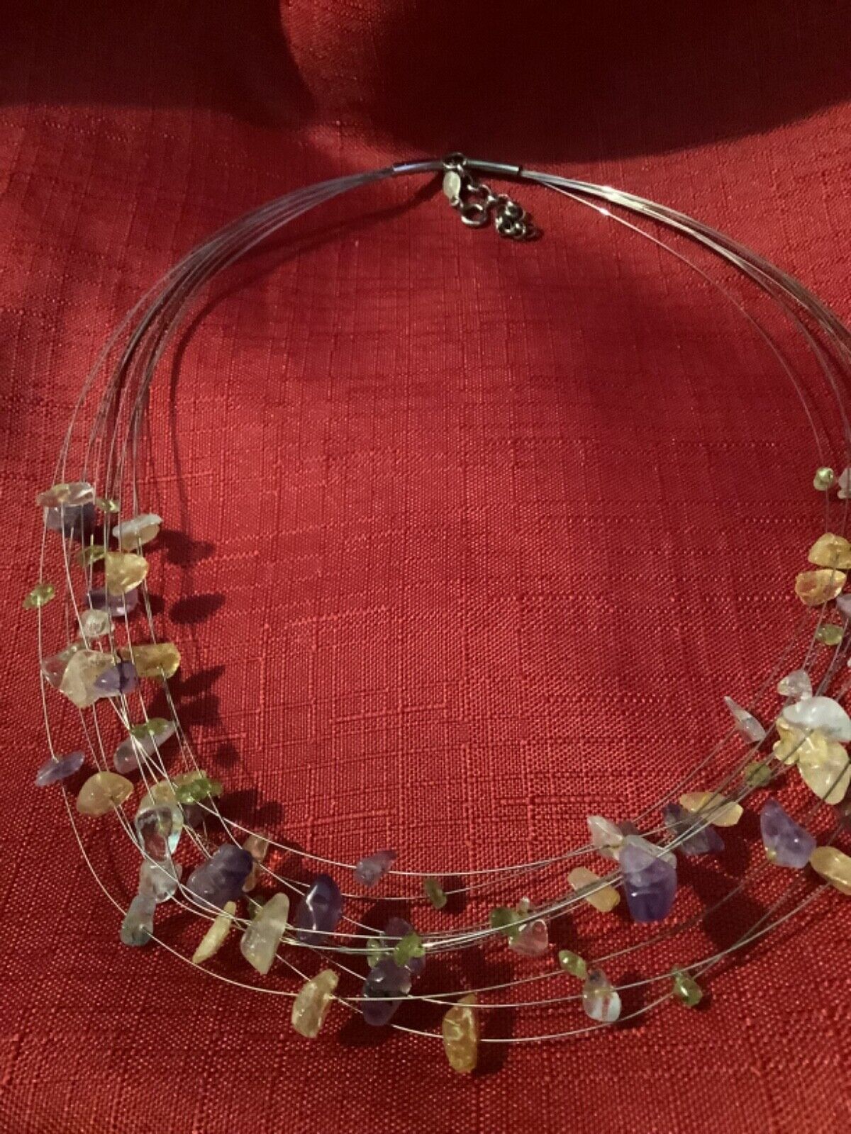 Sterling silver natural citrine amethyst topaz peridot 925 multi wire necklace