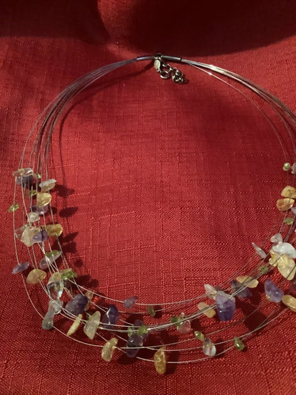 Sterling silver natural citrine amethyst topaz peridot 925 multi wire necklace