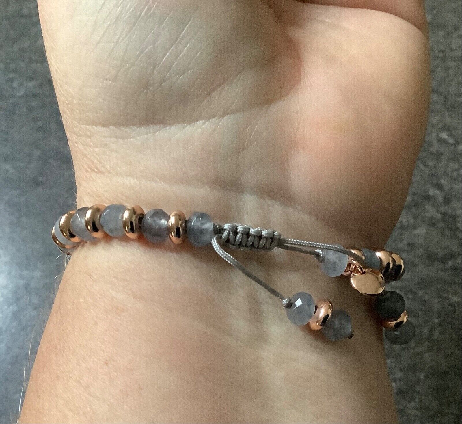 Lola Rose faceted grey bead semi-precious gemstone adjustable bracelet rose gold