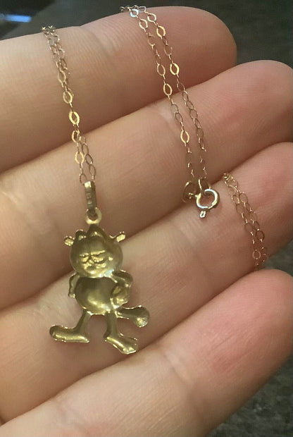 9ct Vintage Garfield necklace 16" yellow gold cat 1976 UFS