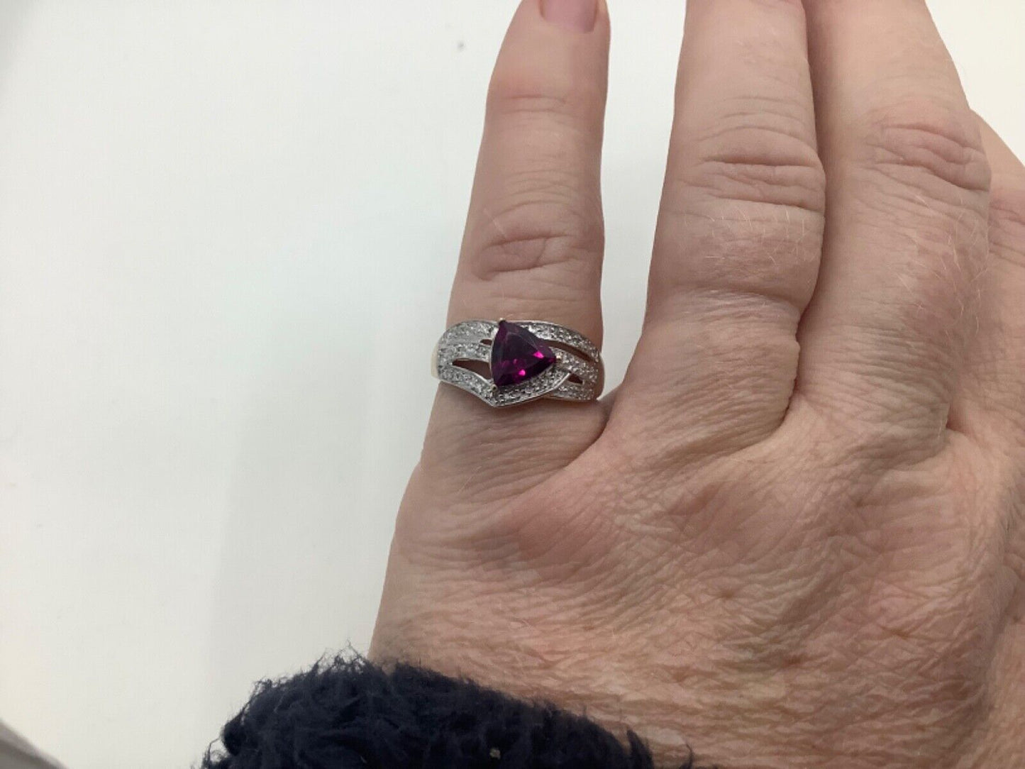 9ct natural rhodolite garnet & natural diamond yellow gold ring N1/2 hallmarked