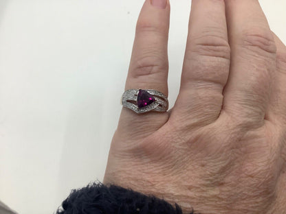9ct natural rhodolite garnet & natural diamond yellow gold ring N1/2 hallmarked