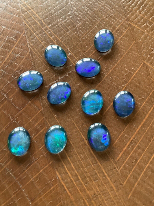 10 x triplet opal cabochons approximately 10x8mm blues and greens