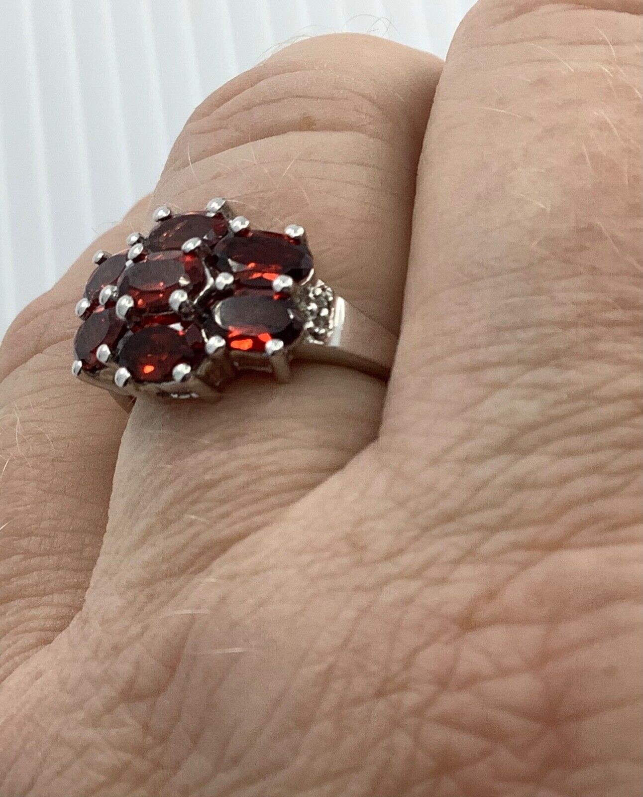925 garnet and diamond silver cluster ring size R1/2