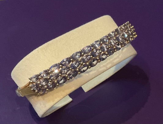 Tanzanite triple row gold overlay silver bangle bracelet TJC 925