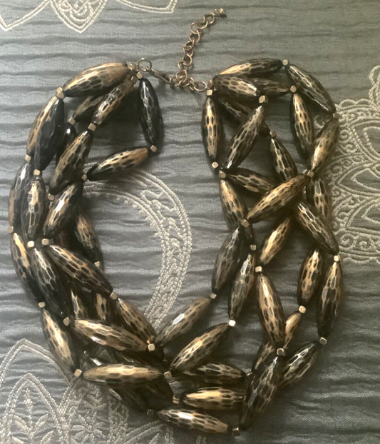 Antique gold and black coloured multi strand lozenge barrel bead necklace 18-21”