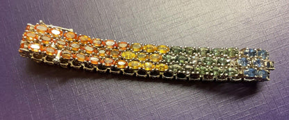 925 Rainbow Sapphire 3 row bracelet sterling silver TJC 19cm