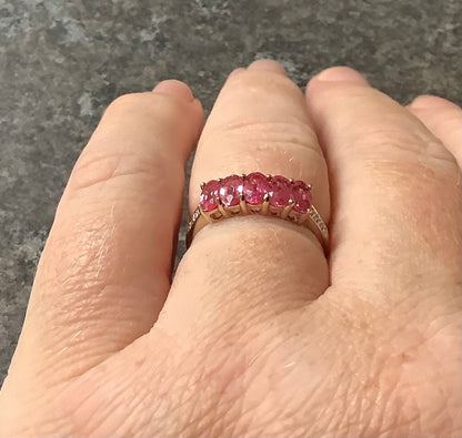9ct pink spinel and zircon ring size N yellow gold hallmarked