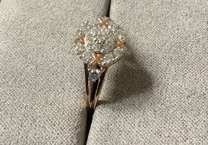 9ct rose gold Diamond cluster circle ring with gold kisses size P1/2