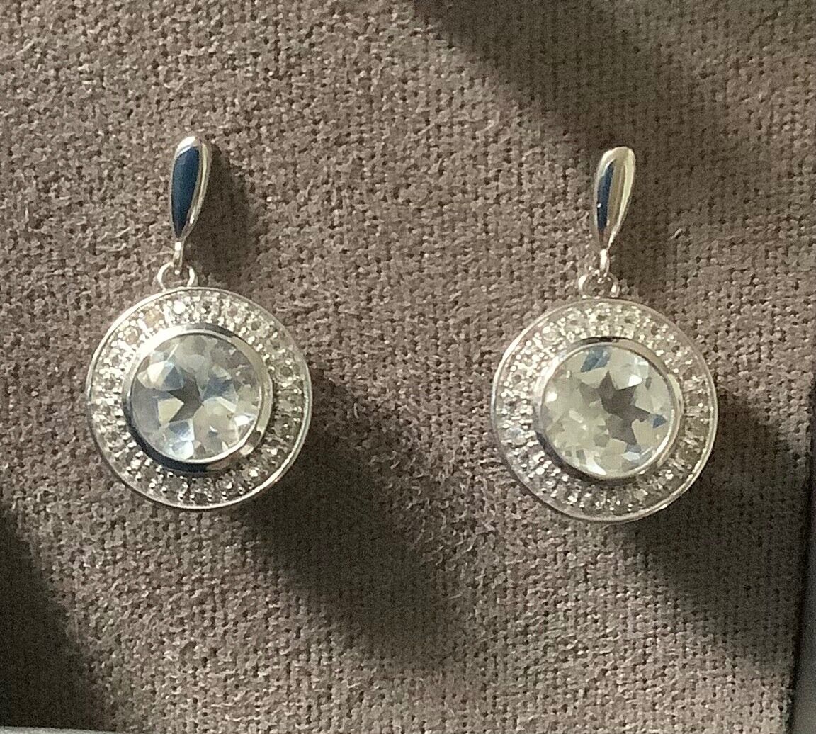 Clogau Ar Dan cocktail white topaz drop earrings silver and rose gold