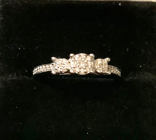 9ct white gold natural diamond trilogy cluster ring size N1/2
