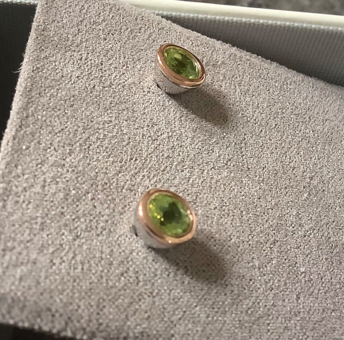 Clogau August Peridot birthstone stud earrings silver and rose gold