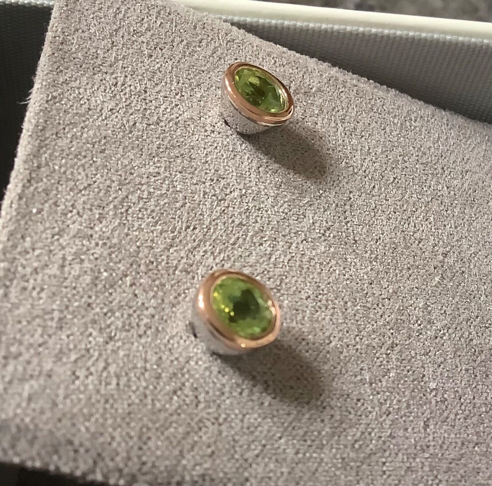 Clogau August Peridot birthstone stud earrings silver and rose gold