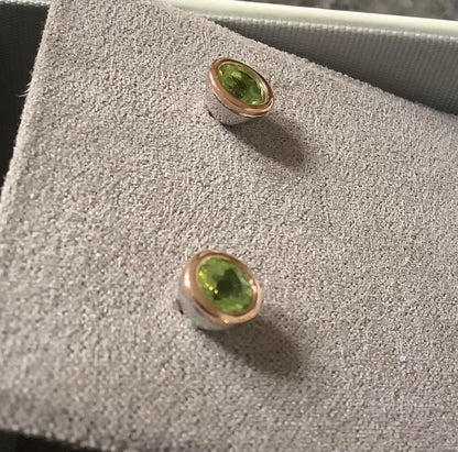 Clogau August Peridot birthstone stud earrings silver and rose gold