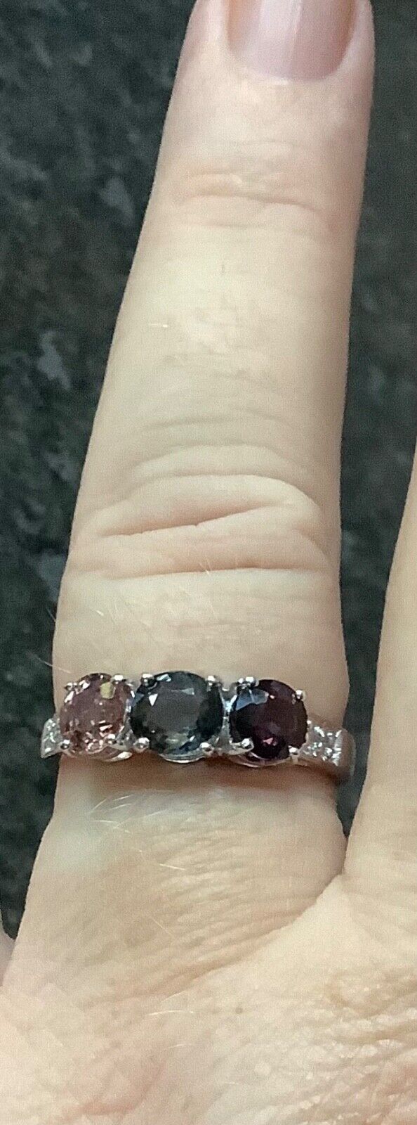 925 Spinel multicolour trilogy ring size P1/2 sterling silver