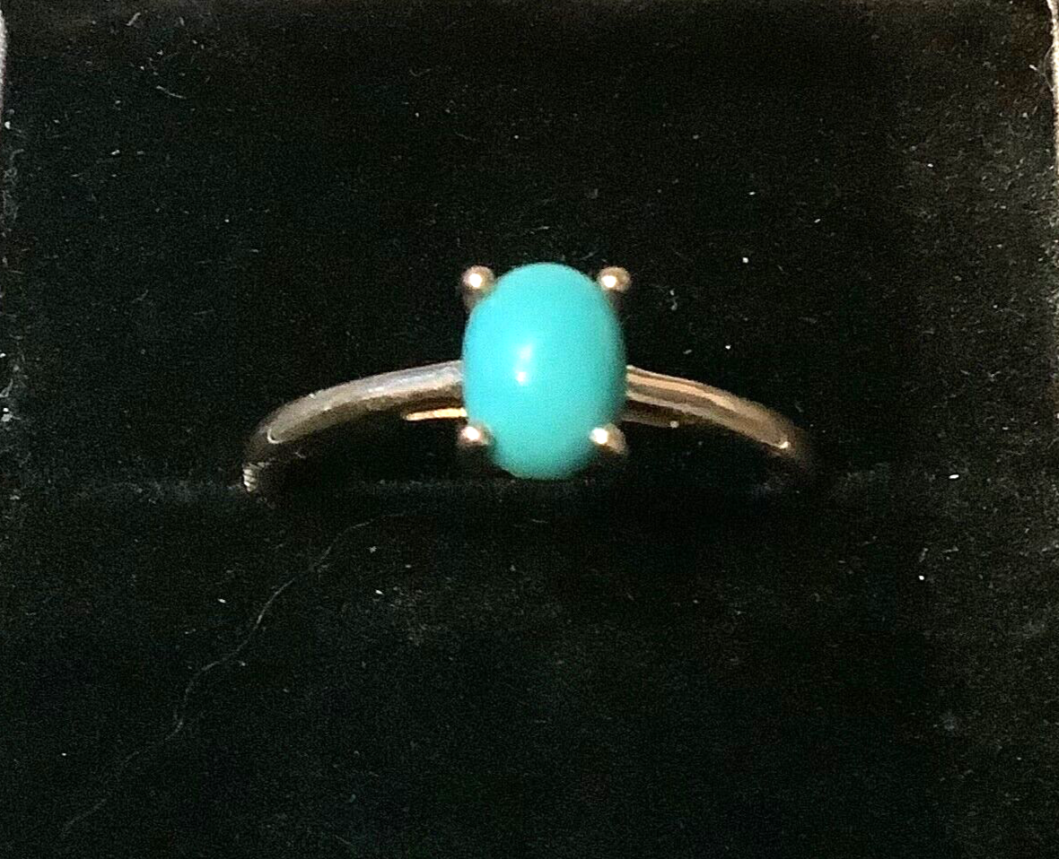 10k oval turquoise cabochon yellow gold ring size N1/2 hallmarked