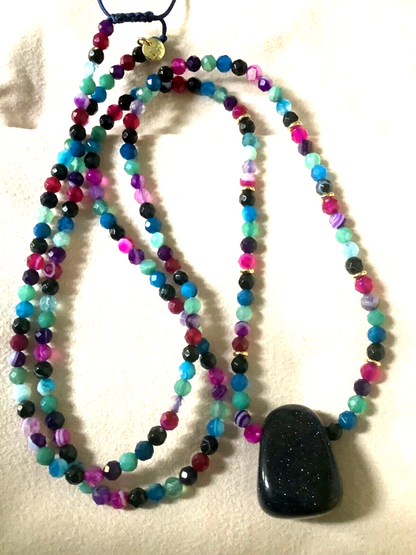 Lola Rose Blue Goldstone & multicolour semi-precious bead necklace adjustable