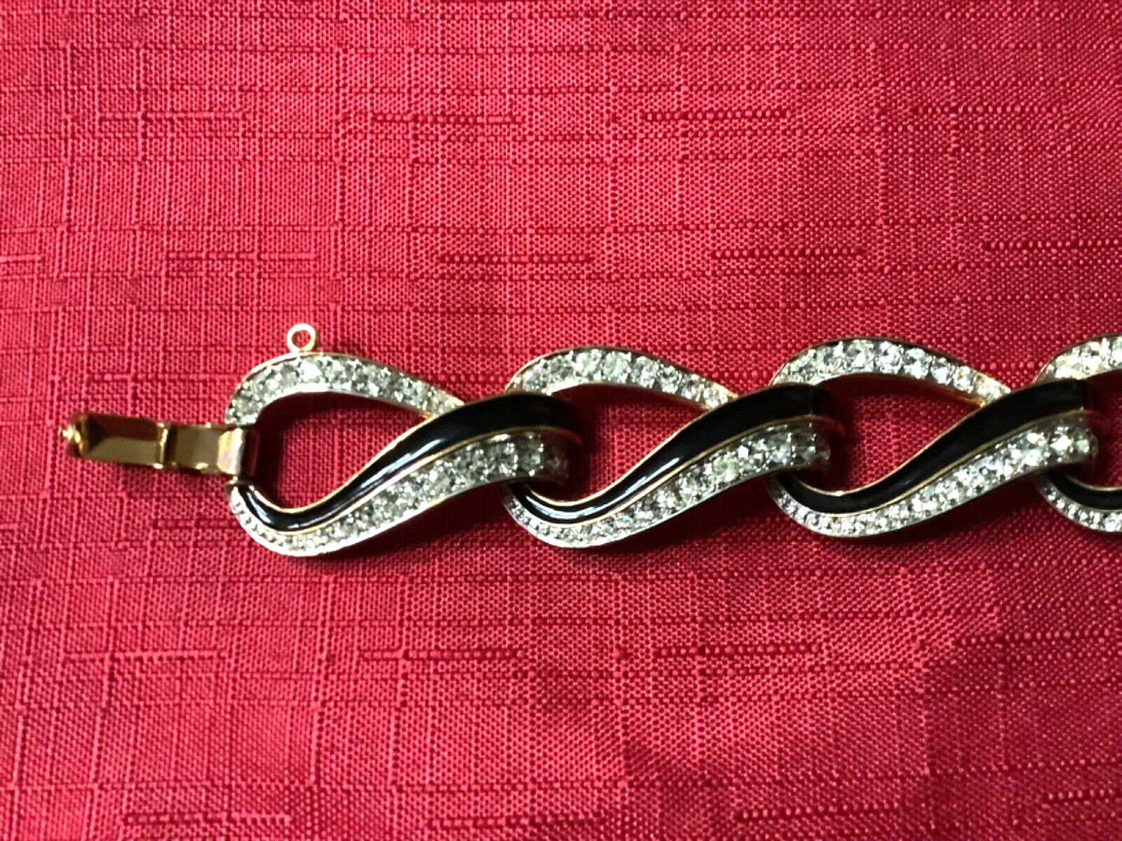 D'Orlan vintage black enamel and crystal RARE chunky bracelet gold plated 18cm