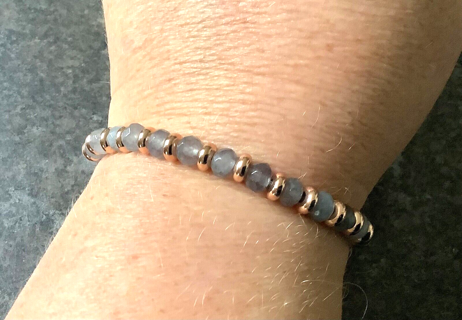 Lola Rose faceted grey bead semi-precious gemstone adjustable bracelet rose gold