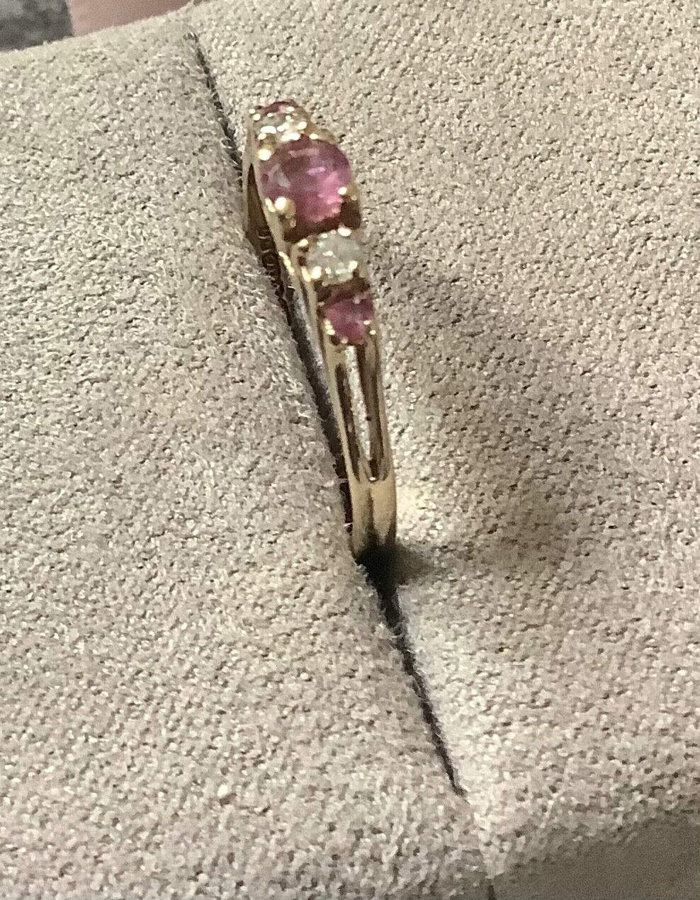 9ct ruby and diamond split shoulder ring size M 1/2 yellow gold