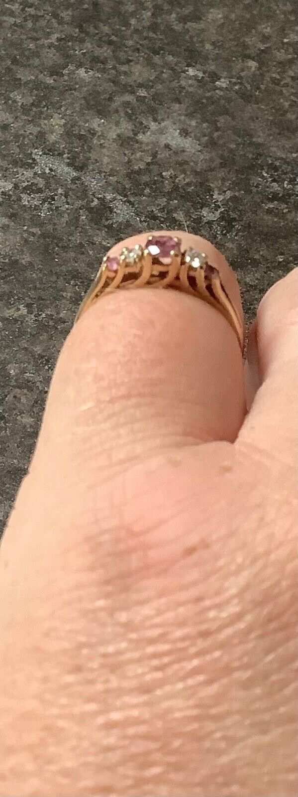 9ct ruby and diamond split shoulder ring size M 1/2 yellow gold