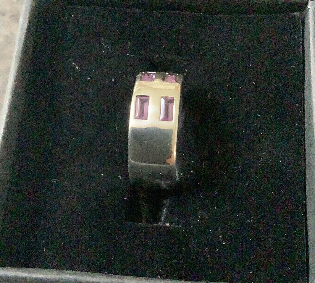 925 silver amethyst baguette cut natural ring size K1/2 7mm wide