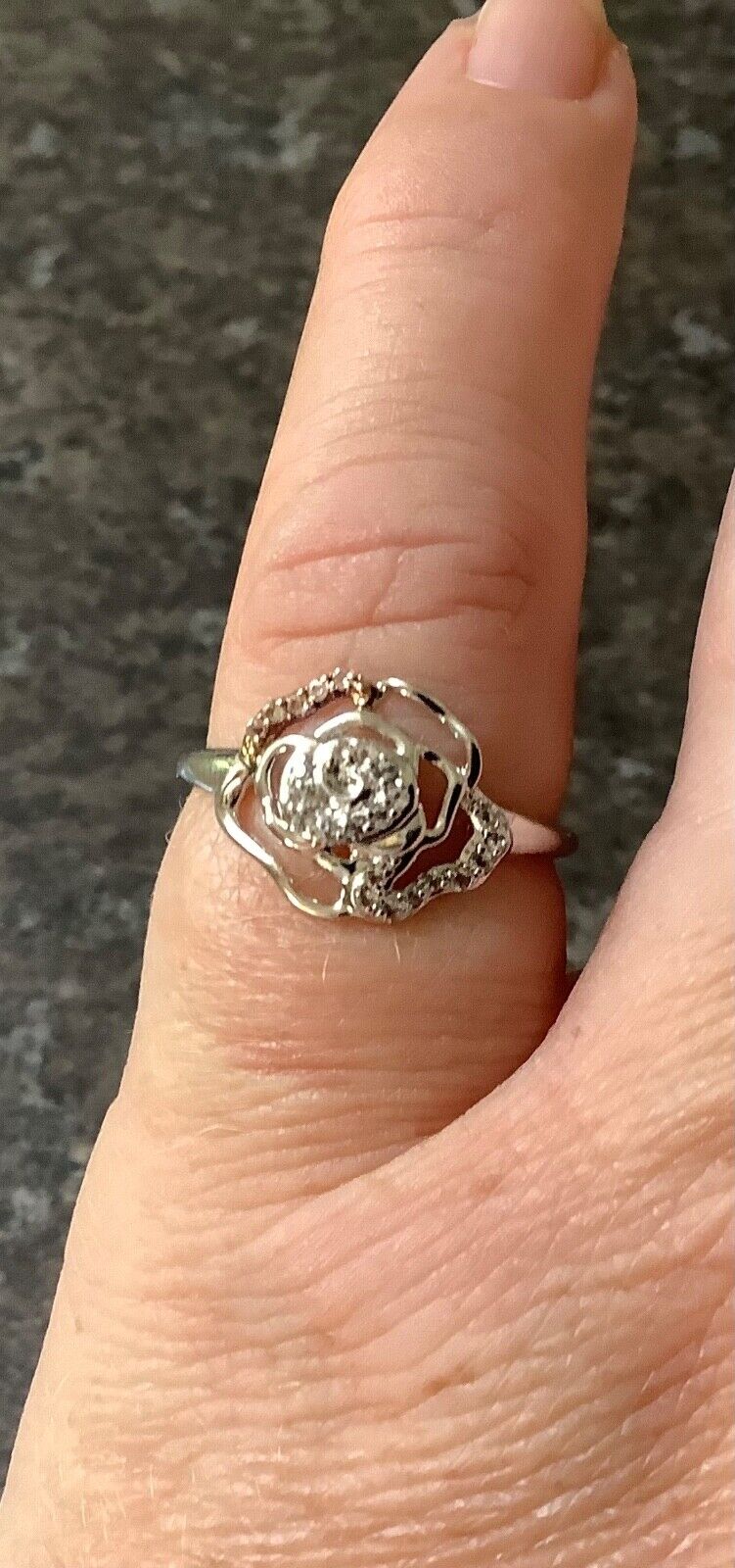 Clogau Royal Roses white topaz ring size N silver and rose gold