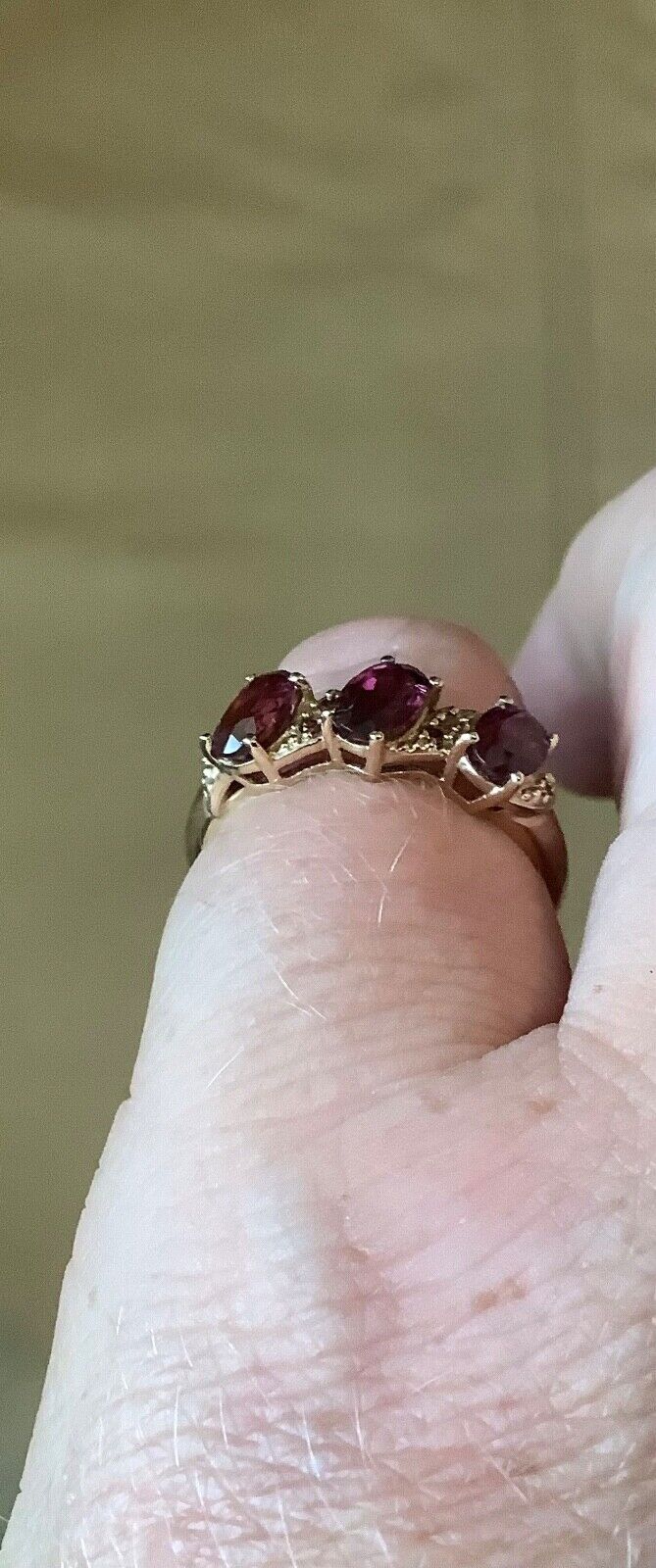 9ct rhodolite garnet and cognac diamond ring size N1/2 yellow gold