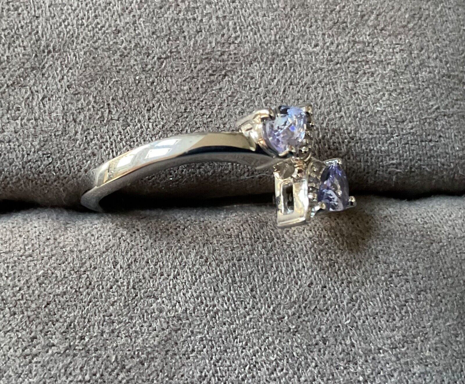 925 Tanzanite and Diamond pear cut bypass ring size Q sterling silver