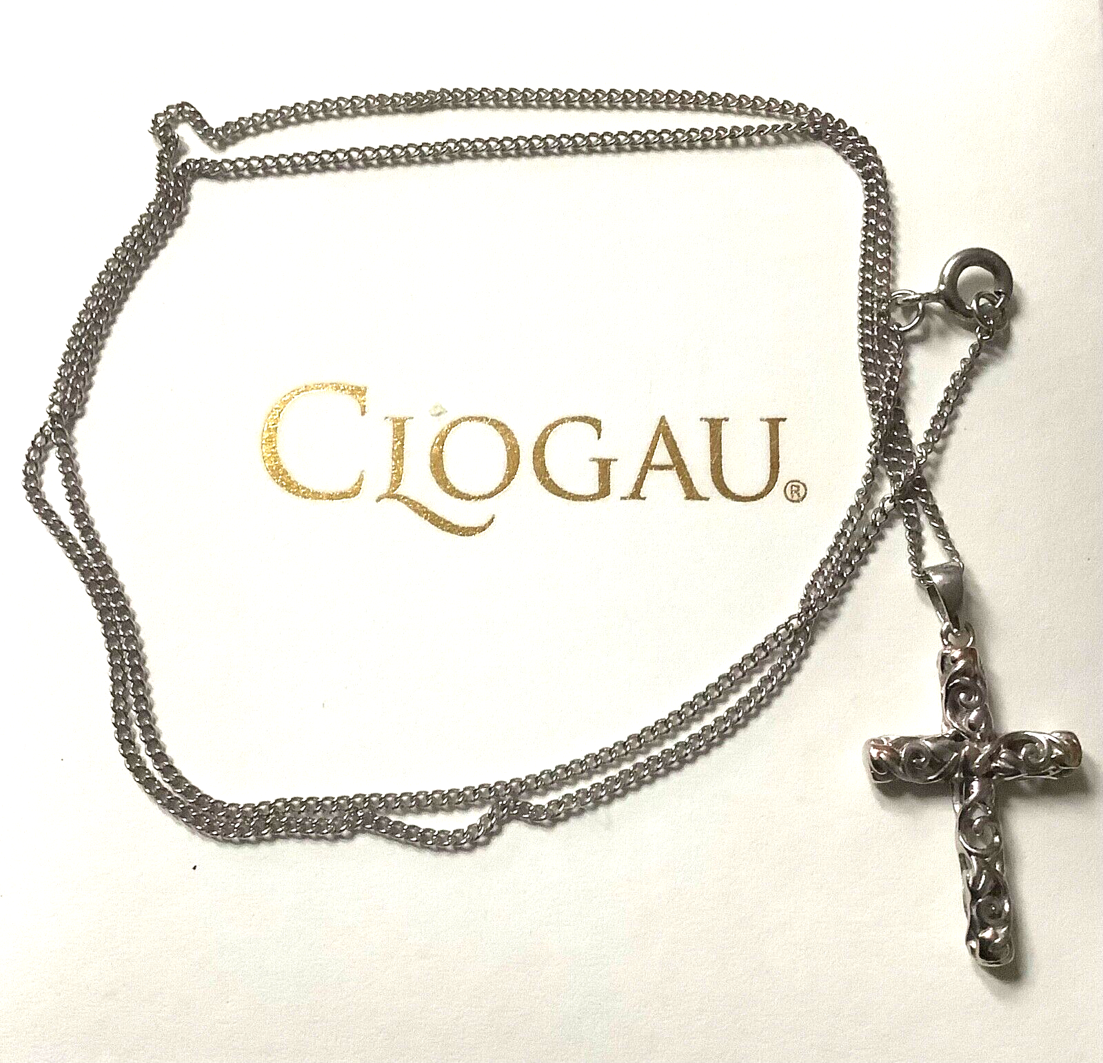 Clogau Tree of Life filigree cross pendant necklace silver and rose gold 18"