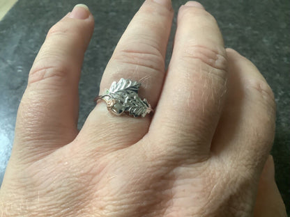 Clogau Royal Oak leaf ring size Q silver and rose gold RRP £169