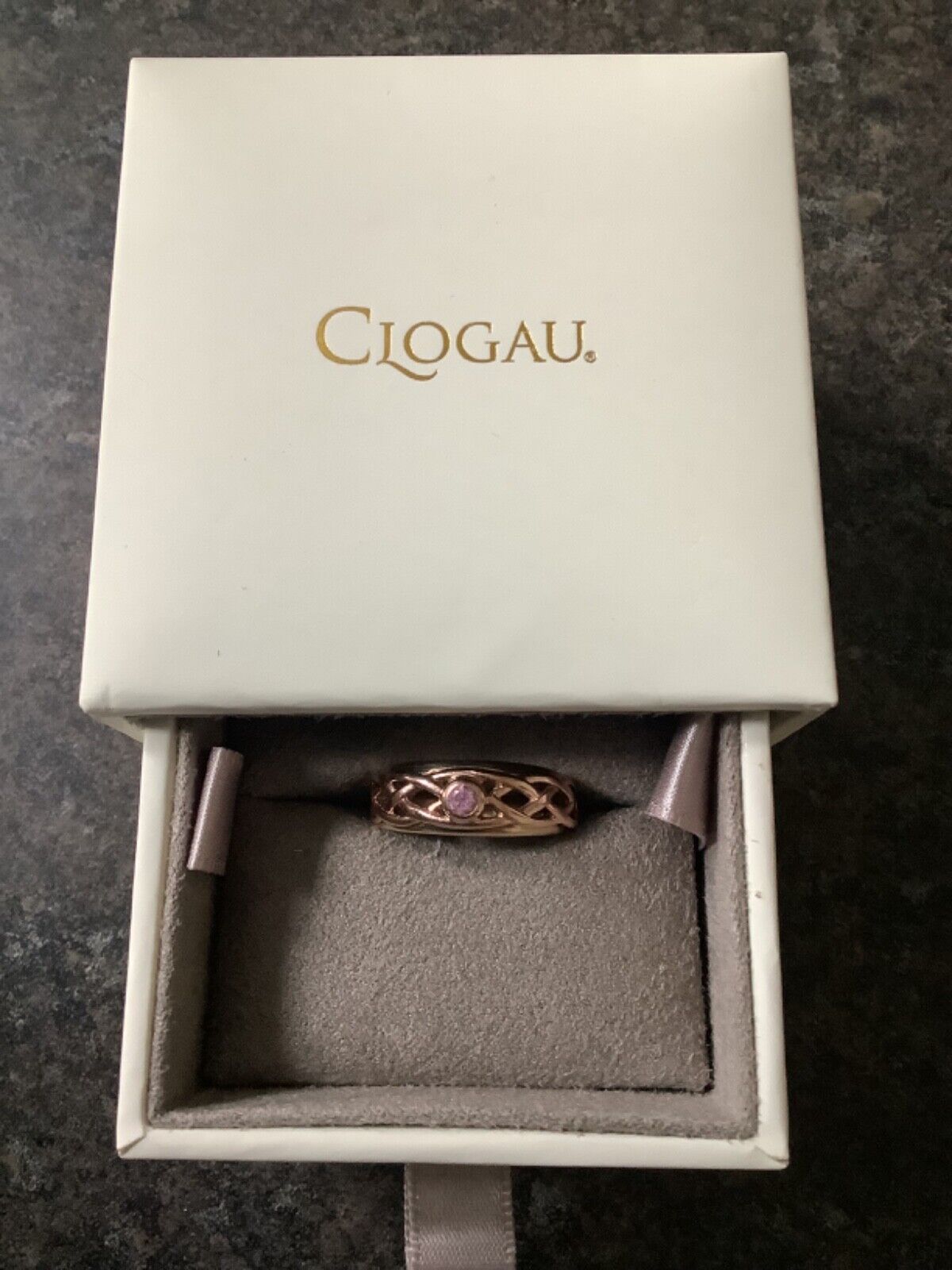 Clogau 9ct Pink Sapphire Celtic Lovers Weave ring size M yellow and rose gold