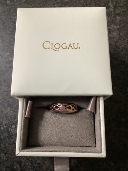 Clogau 9ct Pink Sapphire Celtic Lovers Weave ring size M yellow and rose gold