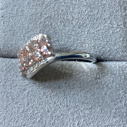 925 Andalusite & zircon offset double row bypass ring size P1/2 sterling silver