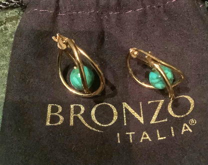 BRONZE MILOR ITALY turquoise colour stone cross over hoop earrings