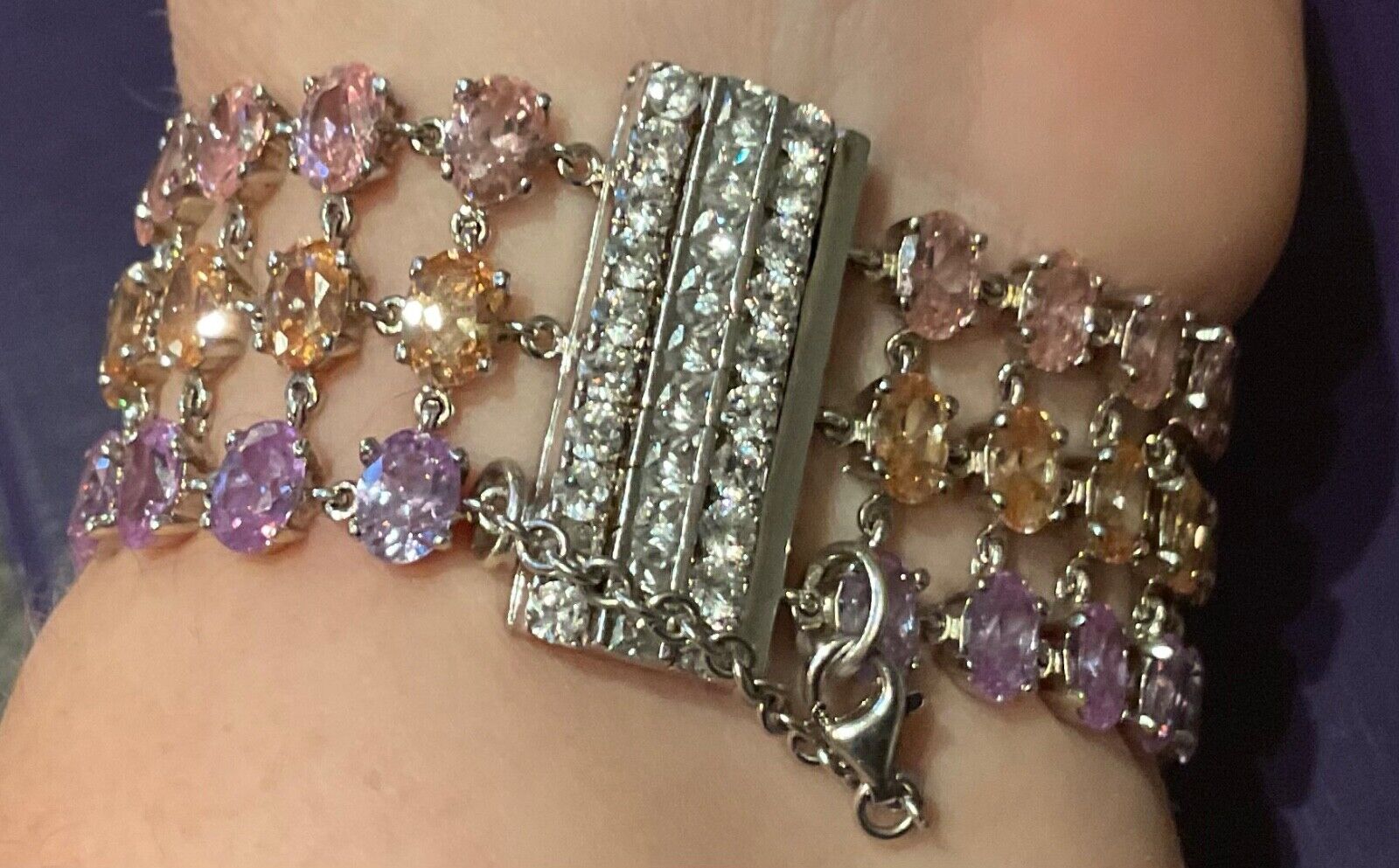 925 multicolour gemstone three row bracelet sterling silver hallmarked 18cm