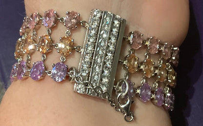 925 multicolour gemstone three row bracelet sterling silver hallmarked 18cm
