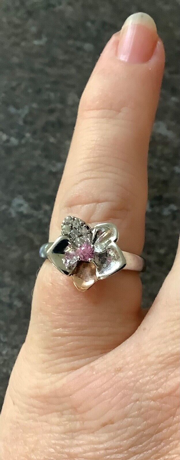 Clogau pink sapphire orchid ring size M silver and rose gold