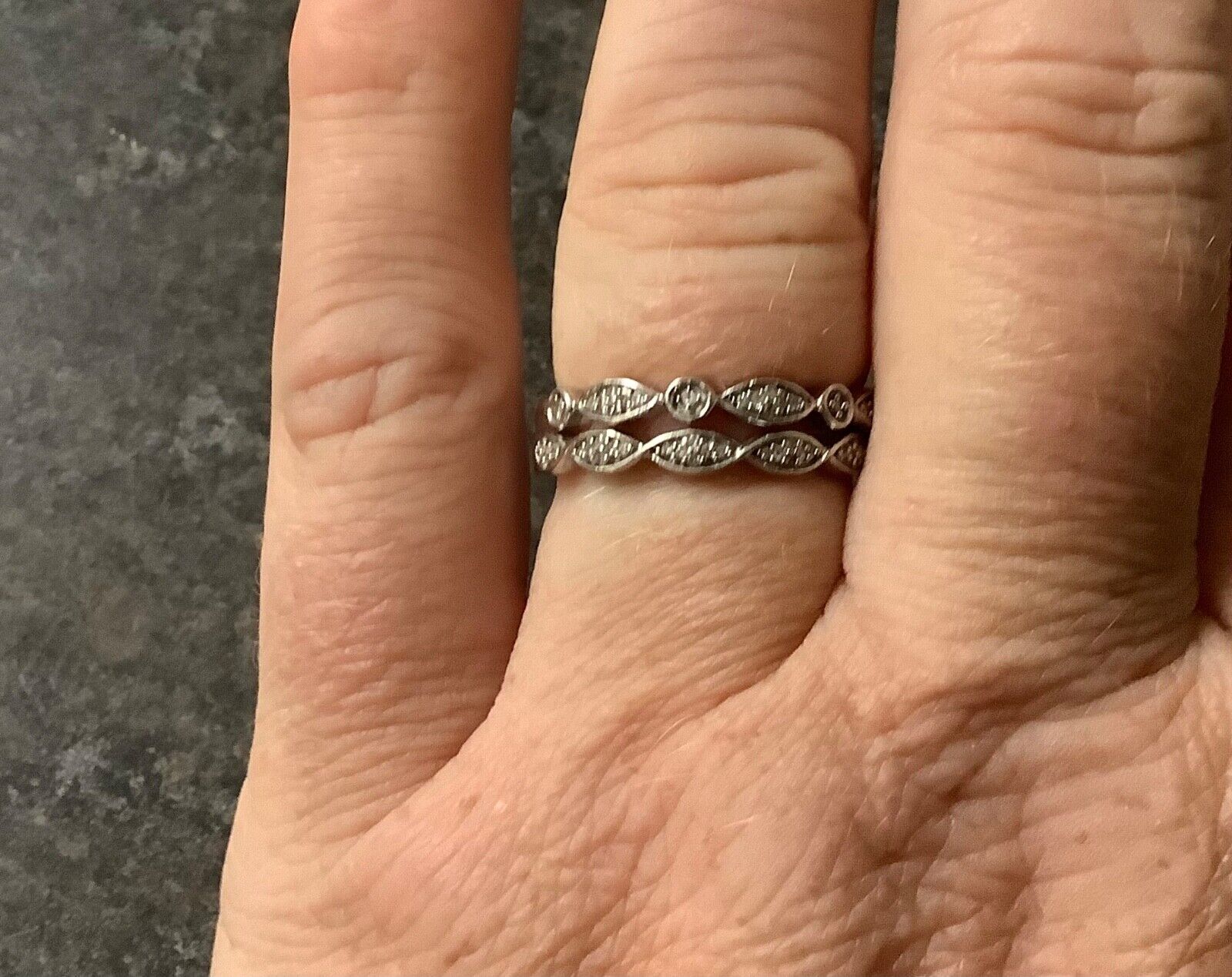 9ct white gold 0.15ct natural diamond 3 stacking rings size O1/2 - P RRP £699