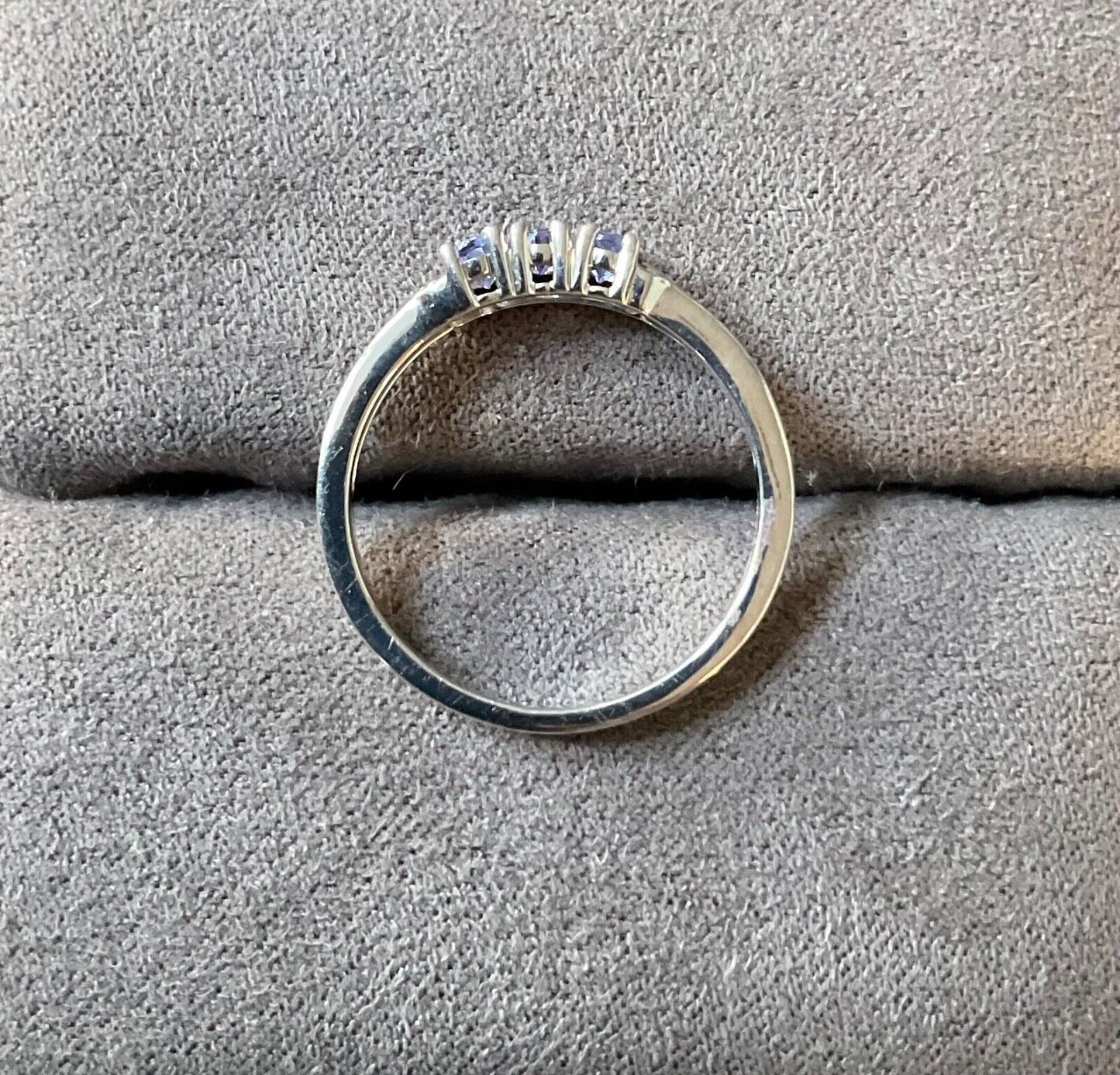 925 Tanzanite and Diamond trilogy ring size P1/2-Q sterling silver