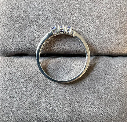 925 Tanzanite and Diamond trilogy ring size P1/2-Q sterling silver