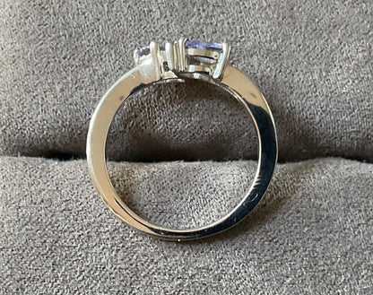 925 Tanzanite and Diamond pear cut bypass ring size Q sterling silver