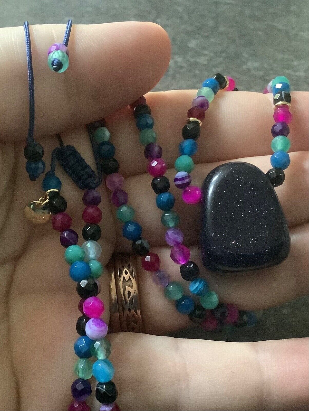 Lola Rose Blue Goldstone & multicolour semi-precious bead necklace adjustable